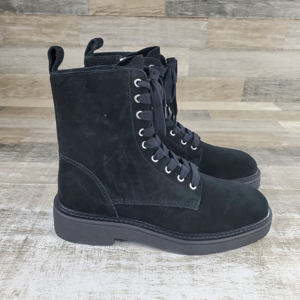 Saint‎ Morta Chunky Mens Ankle Boots Sz 9 Black Leather Lace-Up Side Zipper